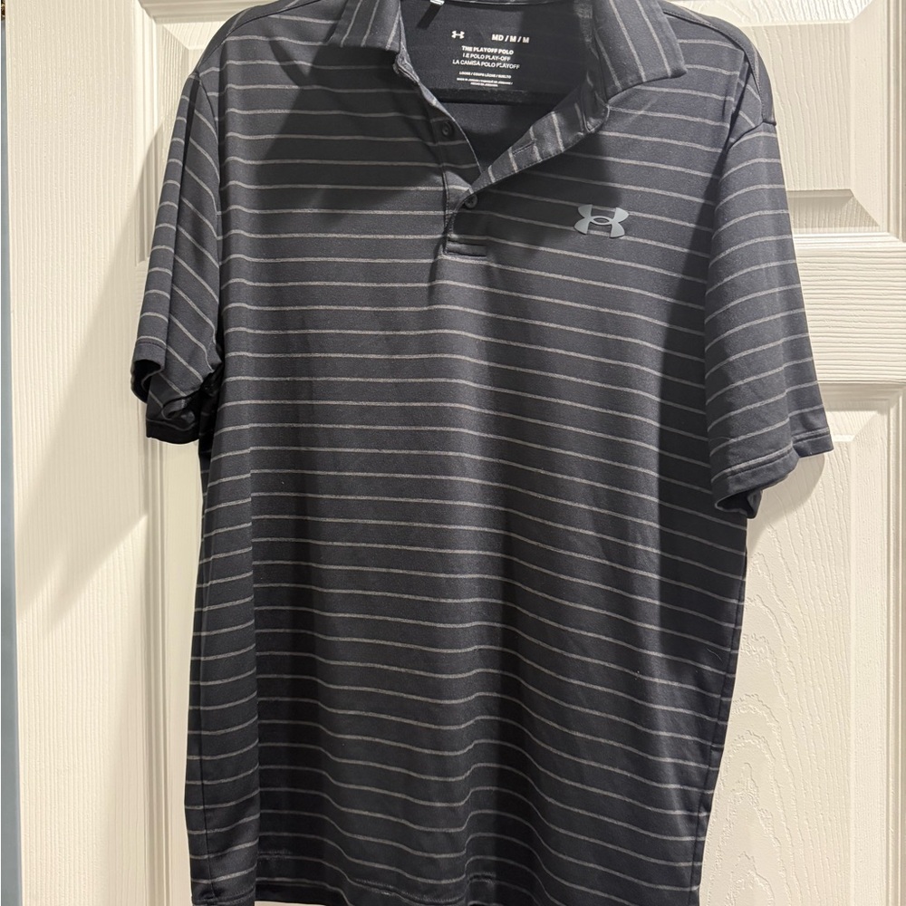 Under Armour Men's Black Striped The Playoff Polo Shirt